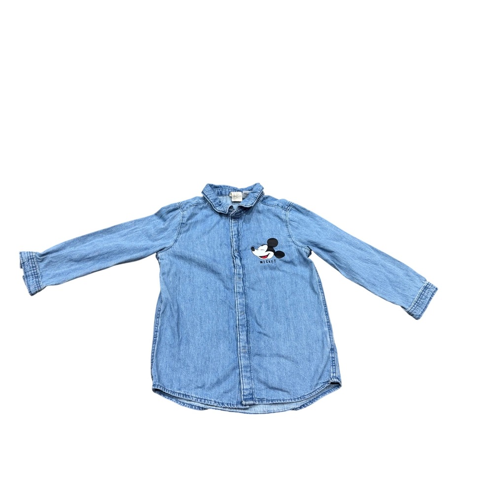 HM Disney Mickey Mouse Kids Denim Shirt Light Wash Blue Button Down 4T